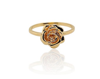 anillo de rosa de 14kt, anillo de rosa, rosa de oro, rosa pequeña