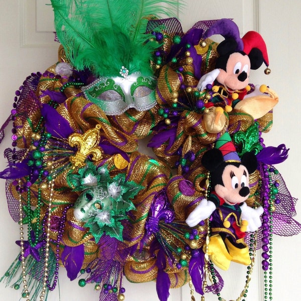 Mardi Gras Carnival Wreath Mickey and Minnie