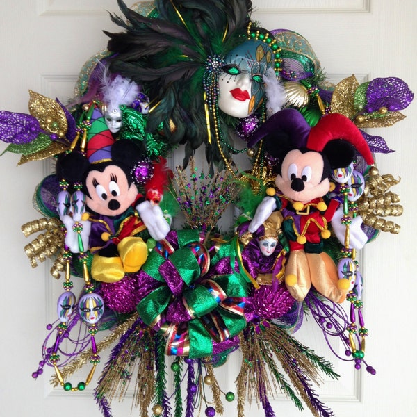 Mardi Gras Wreath Mickey and Minnie