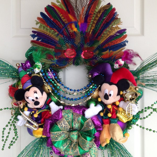 Disney Mardi Gras Wreath Mickey and Minnie