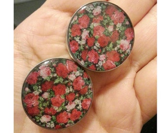 Victorian Roses In Bloom Plugs Sizes 00g - 2 Inches Double or Single Flare