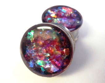 Nebula Shard Holographic Plugs Double Flare or Single Flare sizes 00g - 2 Inches, Rainbow, Large Plugs, Ear Saddle, Flesh Tunnels, Glitter