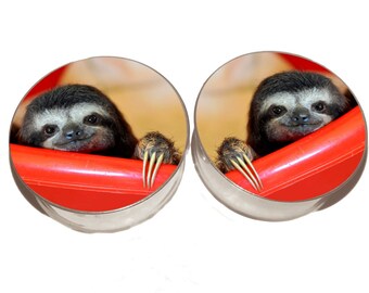 Smiling Sloth Plugs sizes 00g - 2 Inches Double or Single Flare