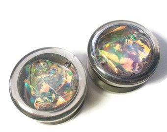 Aurora Borealis Holographic Double Flare or Single Flare Plugs sizes 00g - 2 Inches