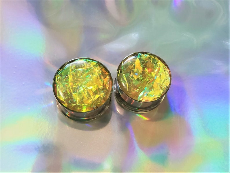 Lemon Gold Plugs Single or Double Flare sizes 00g 2 Inches image 1