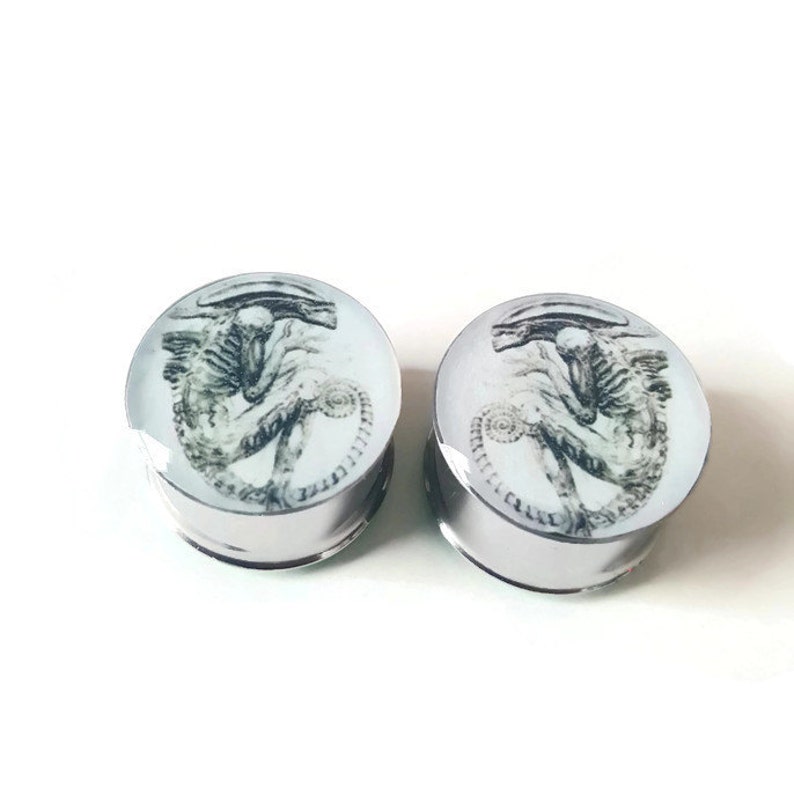 Biomechanical Alien Inspired Double Flare or Single Flare Plugs sizes 00g 2 Inches image 2