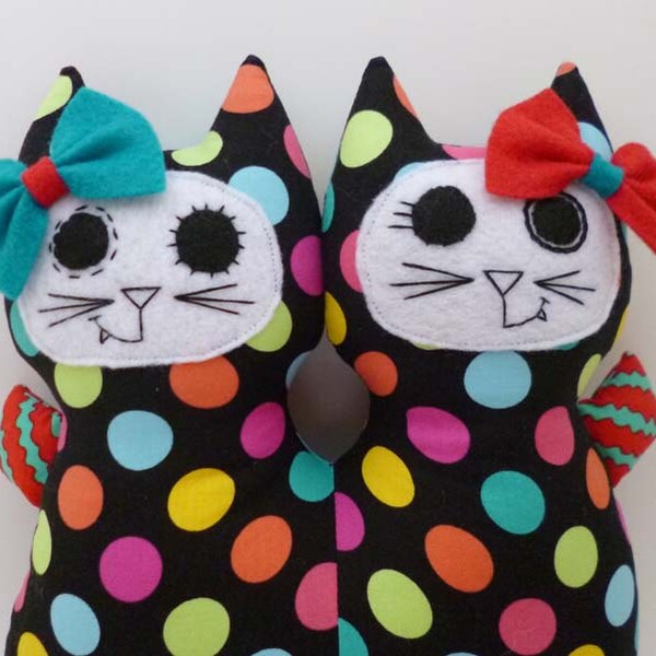 Creepy cute conjoined twin cat doll, strange plush, weird stuffed animal, unusual doll, scary cute doll, spooky cute doll, strange cat doll