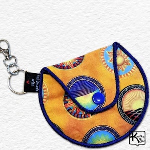 Mini Pouch Keychain Fabric Sun Circles Design Embroider Edge Cute Coin Purse USB Card Earbud Holder Unique Handmade Multiuse Keychain Gift