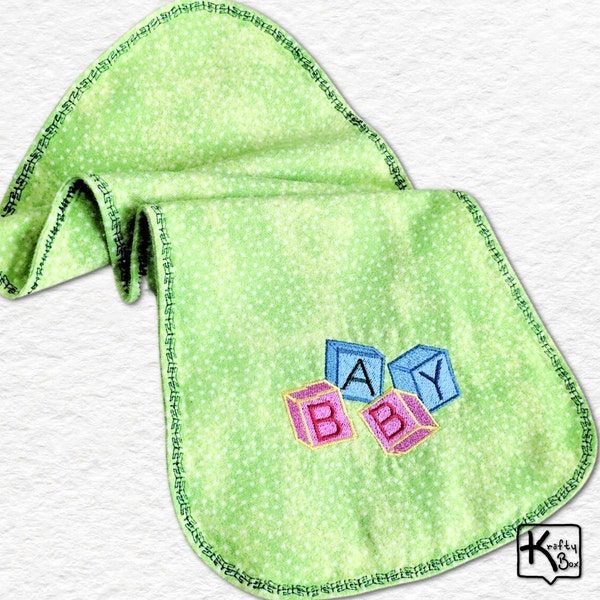 Baby Burp Cloth Soft Flannel with Baby Toy Blocks Embroidered Detail Edge Stitch Shoulder Burping Cloth Soft New Born Gift Baby Gift