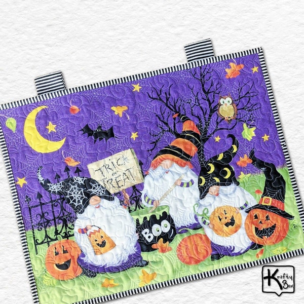Halloween Quilted Wall Hanging Trick or Treat Halloween Gnomes Cotton Fabric Design Handmade Wall Art Decoration Unique Gift