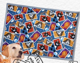 Pet Food Station Mat Reversible Cotton Fabric Dogs & Cats Design Great Placemat for any Dog or Cat Feeding Time Cute Pet Lover Gift