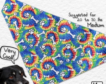 Dog Bandana Snap on Collar Cotton Fabric Colorful Tie Dye Look Design Cute Dog Scarf Unique Pet Accessory Medium Size Dog Gift