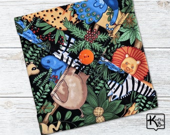 Reusable Sandwich Wrap Eco Friendly Cute Jungle Animals Fabric Design Lunch Sandwich Holder & Food Placemat BPA Free Fun Back to School Gift
