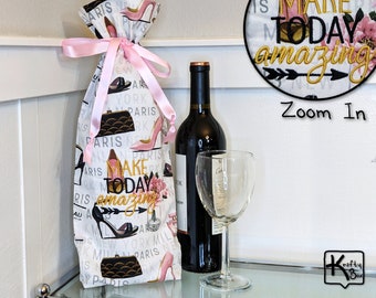 Wine Gift Bag Motivational Embroidery Design Make Today Amazing Cotton Fabric Shoes & Purses Design Reusable Beautiful Wine Bottle Gift Bag