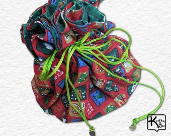 Drawstring Bag Travel Makeup Bag Large Size Fabric 12 Days of Christmas Design Jewelry Travel Bag or Cosmetic Pouch Unique Christmas Gift