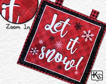 Quilted Wall Hanging Handmade Let It Snow Design Flannel Fabric Winter Wall Art Home Decor Unique Gift for Snow Lover