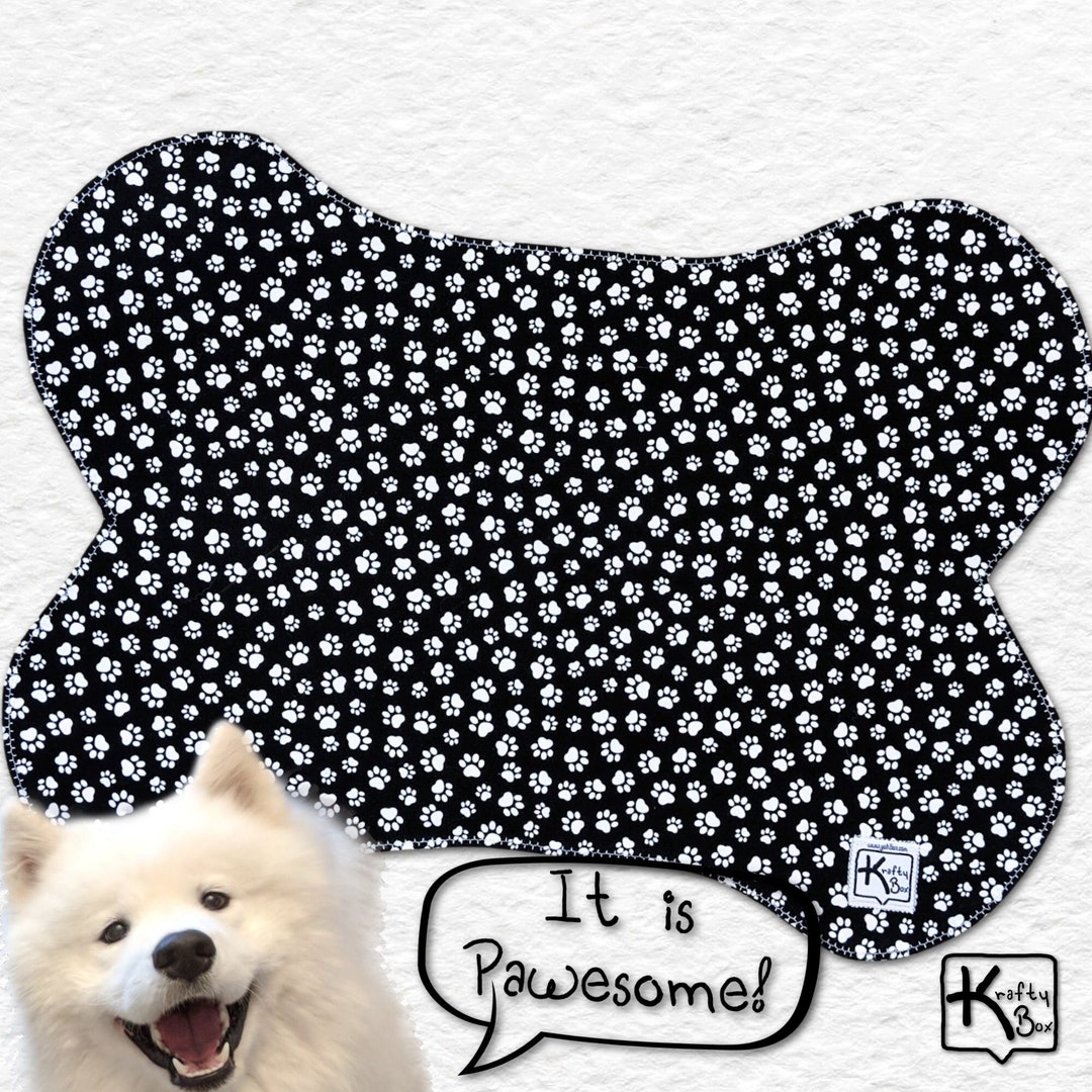 Large Dog Placemat Bone Shape Reversible Cotton Fabric White Etsy