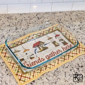Casserole Hot Pad Bird Feeders Friends Gather Here Fabric Design Quilted Handmade Cotton Fabric Trivet Big Hot Pad Unique Home Kitchen Gift