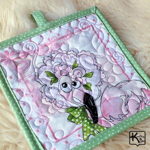 Pot Holder Handmade Square Quilted Cotton Fabric Pink Flamingo Green Bow Design Cute Potholder Unique Baking and Cooking Gift