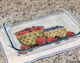 Casserole Hot Pad Strawberries Cherries Blue Berries and Raspberries Baskets Fabric Design Quilted Handmade Trivet Cute Kitchen Gift for Mom