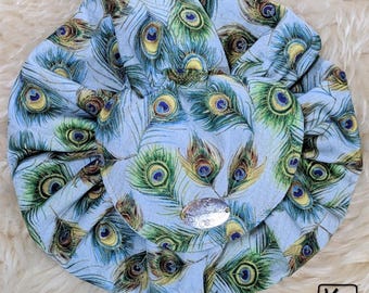 Makeup Bag Medium Size with Jewelry Bag Inside Turquoise & Colorful Peacock Feathers Fabric Design Handmade Cosmetic Drawstring Bag Gift