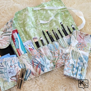 Handmade Rollup Holder Travel Case Ocean Design Colorful Seaweed Brush Roll Crafting Tool Knitting Needles Crochet Hooks Bag Travel Gift
