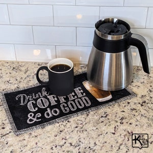 Big Quilted Coaster or Mug Rug Coffee Chalkboard Design Fabric Quote Drink Coffee & Do Good Desk Snack Mat Unique Office Coffee Lover Gift