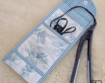 Handmade Curling Iron Flat Iron Travel Case Heat Protective Bag Ocean Seaweed Fabric Design Blue & White Hair Straightener Holder Cute Gift