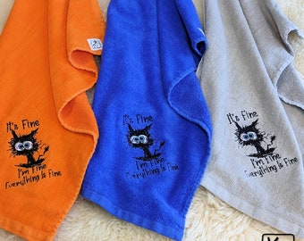 Sports Towel Embroidered Crazy Cat and Funny Quote Design Soft Velour Handmade Workout Towel Unique Golf Towel Fun Cat Love Exercise Gift