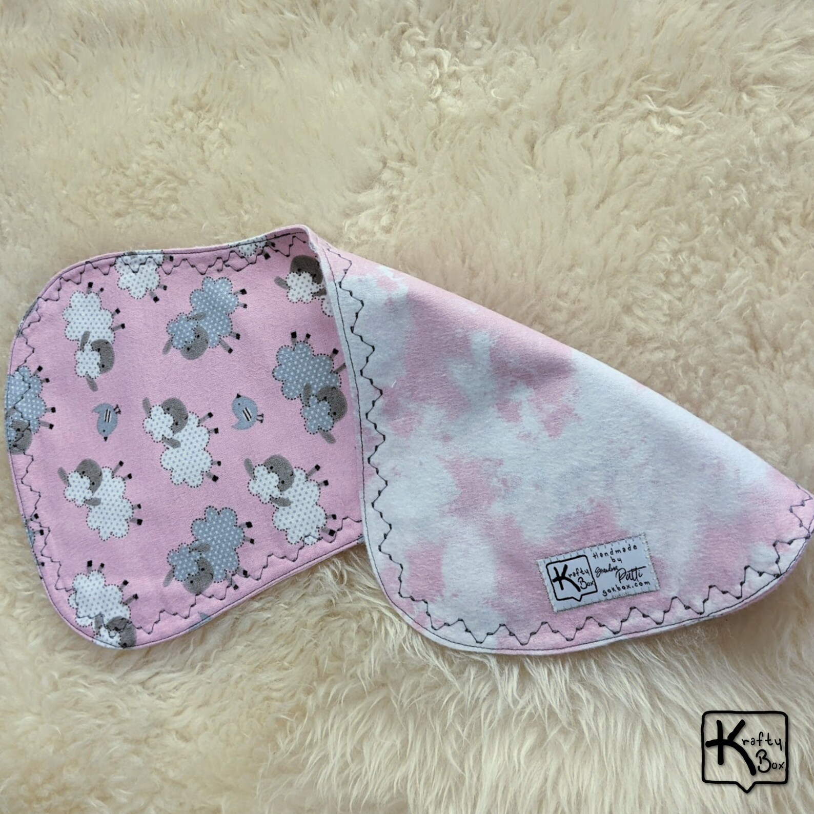 Baby Burp Cloth Soft Pink Flannel With Embroidered White Sheep Design ...