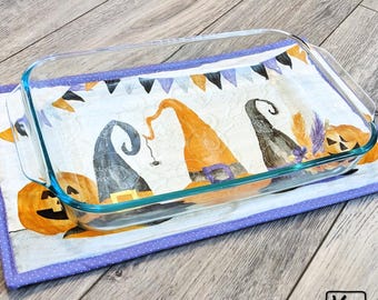 Halloween Casserole Hot Pad Quilted Cotton Fabric Witch Hats Design Handmade Trivet Baking Essentials Unique Halloween Kitchen Gift
