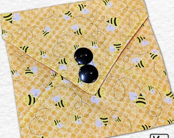 Reusable Sandwich Wrap Ecofriendly Fabric Bees & Honeycomb Design Lunch Food Wrap and Placemat BPA Free Food Safe Washable Unique Lunch Gift