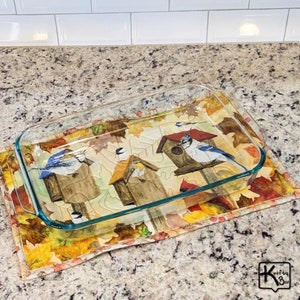 Casserole Hot Pad Cute Birds in Bird Houses Fabric Design Quilted Handmade Cotton Fabric Trivet Big Hot Pad Unique Home Kitchen Gift