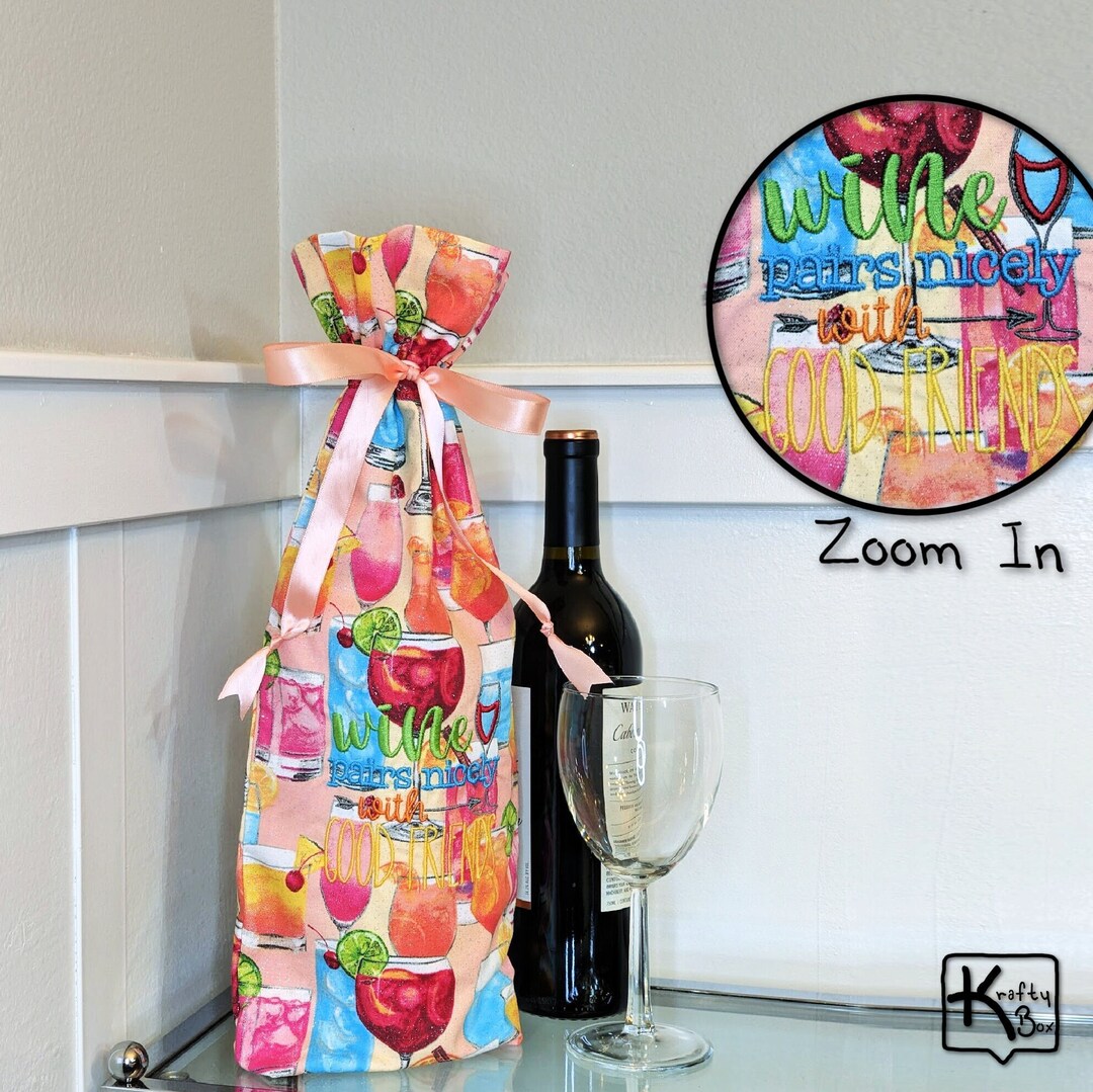 Wine Gift Bag Sparkly Cotton Fabric Wine Pairs Nicely With Etsy