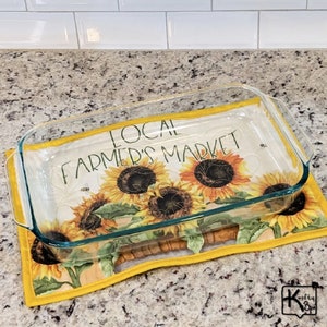 Casserole Hot Pad Beautiful Sunflowers Fabric Design Quilted Handmade Cotton Fabric Trivet Big Hot Pad Unique Home Kitchen Gift