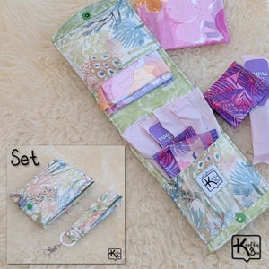 Handmade Privacy Pouch for Feminine Products & Fabric Keychain Colorful Ocean Seaweed Design Compact Size Period Wallet Unique Gift Set