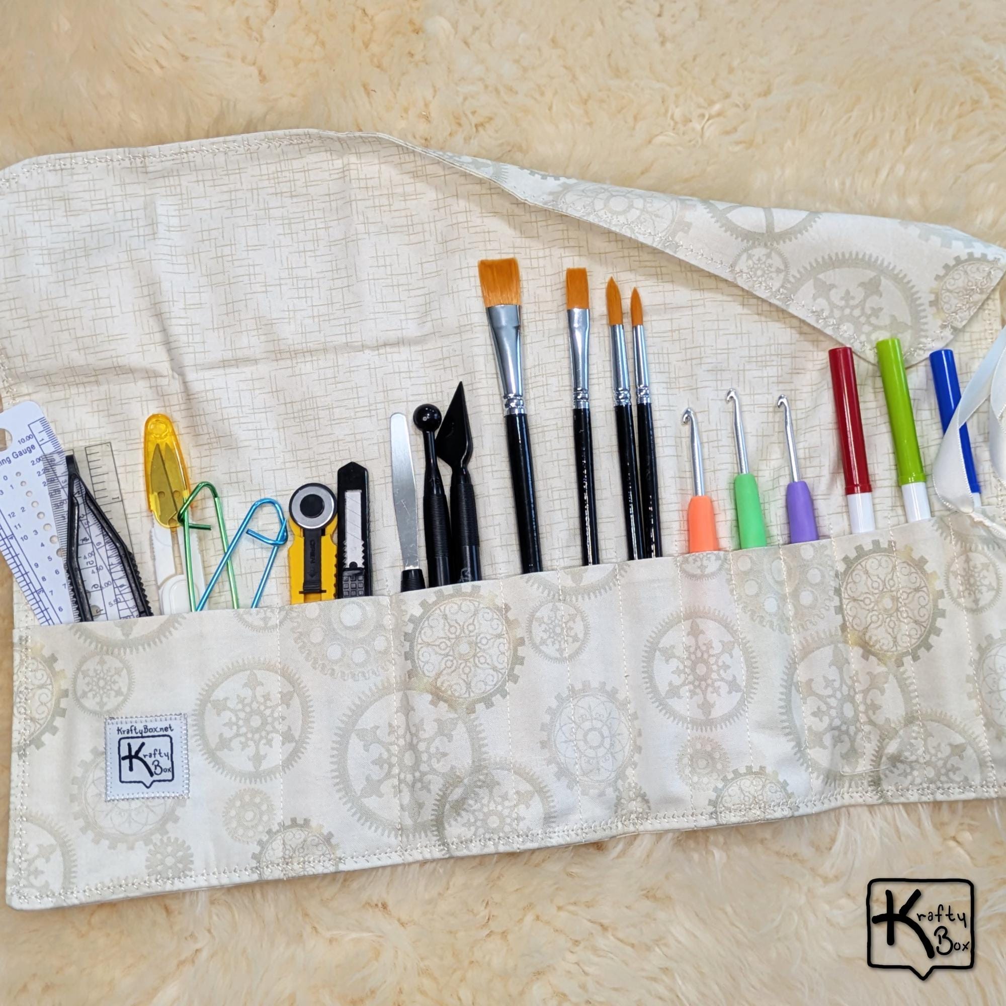 Rollup Holder Artist Tool Roll Travel Organizer Steampunk Cream…