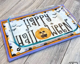Halloween Casserole Hot Pad Quilted Cotton Fabric Happy Halloween Design Handmade Trivet Baking Essentials Unique Halloween Kitchen Gift