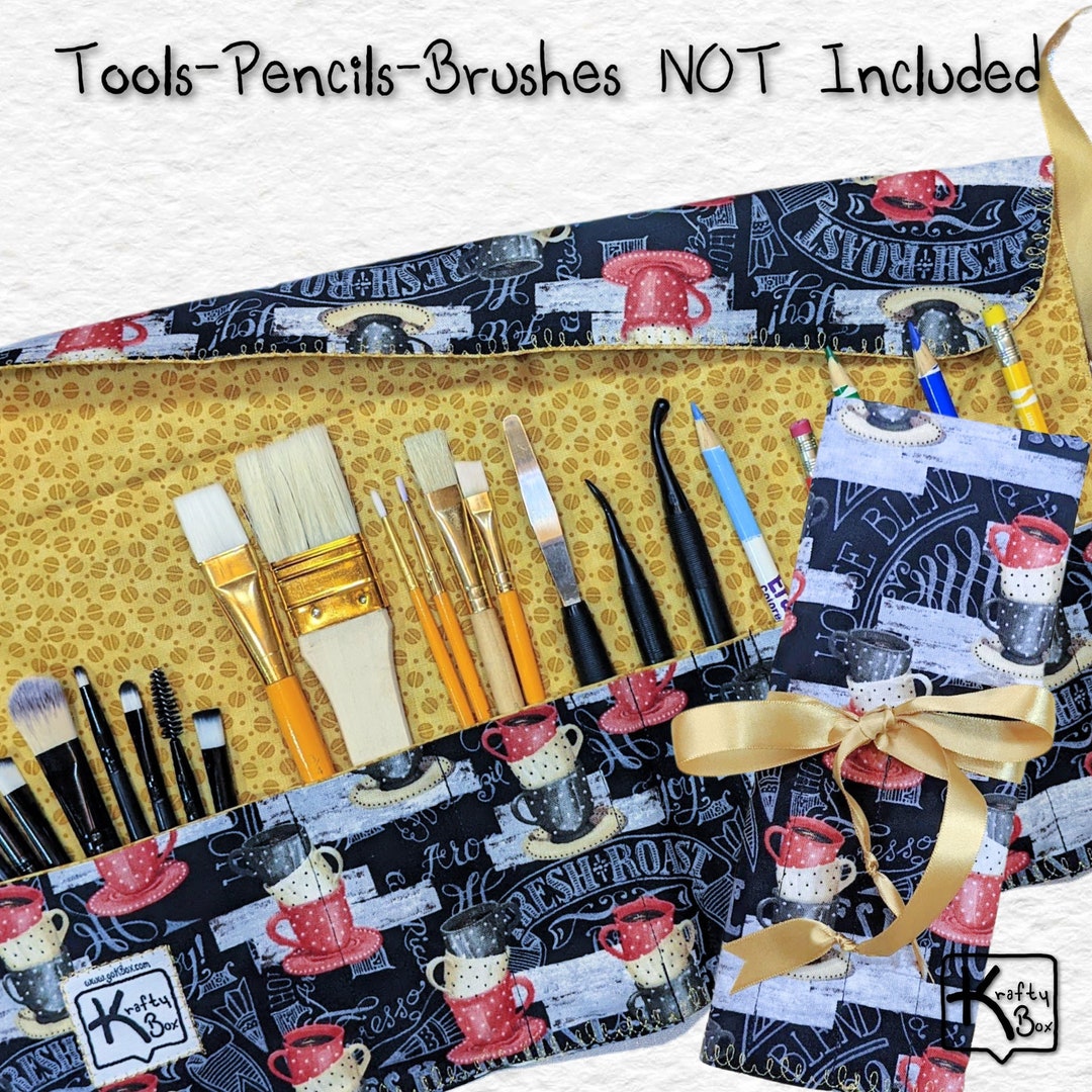 Travel Organizer Art Supplies Rollup Holder Fabric Coffee Etsy