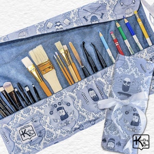 Rollup Holder Travel Organizer Art Supplies Fabric Men Barber Beards Design Brush Roll Knitting Needle Crochet Hook Case Craft Roll Gift
