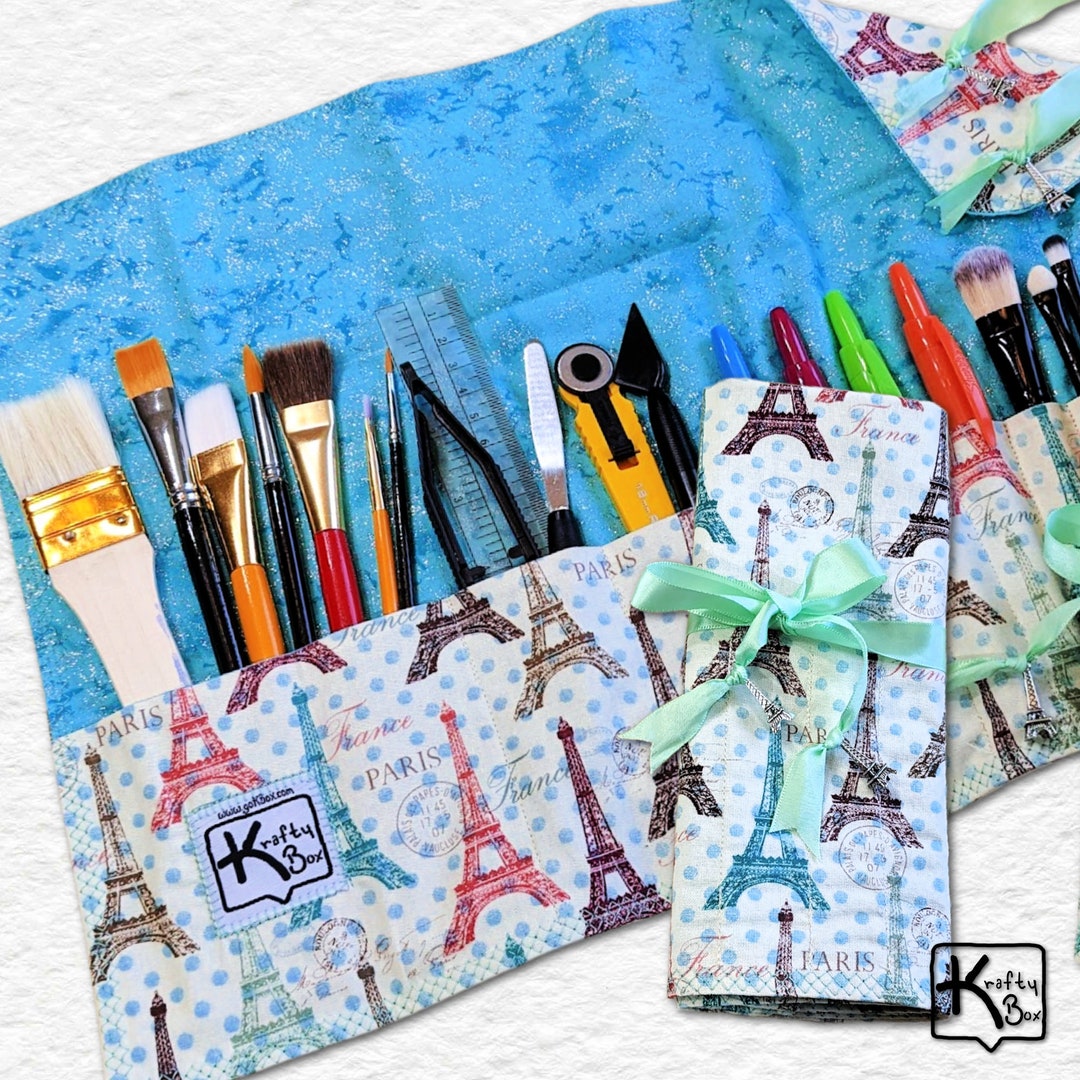 Rollup Holder Travel Organizer Art Supplies Fabric Eiffel Etsy