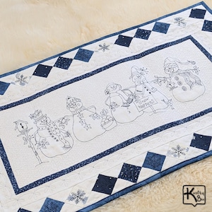 Quilted Table Runner Cute Snowman Embroidered Design Unique Holiday Decoration and Beautiful Handmade House Warming Gift