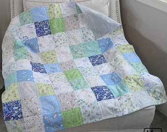 Handmade Patchy Quilt Cats Birds Plants Design Quality Cotton Fabric & Soft Fleece Backing Unique Baby Shower Gift