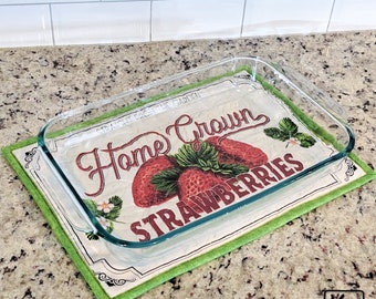 Casserole Hot Pad Strawberries Design Quilted Cotton Fabric Handmade Trivet Baking Essentials Unique Farm House Kitchen Gift