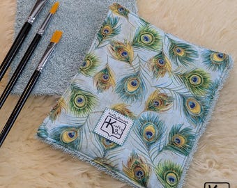 Handmade Reusable Paint Brush Towel Absorbent Cotton Peacock Feathers Design Artist Cloth Essential Art Supply Unique Watercolor Artist Gift