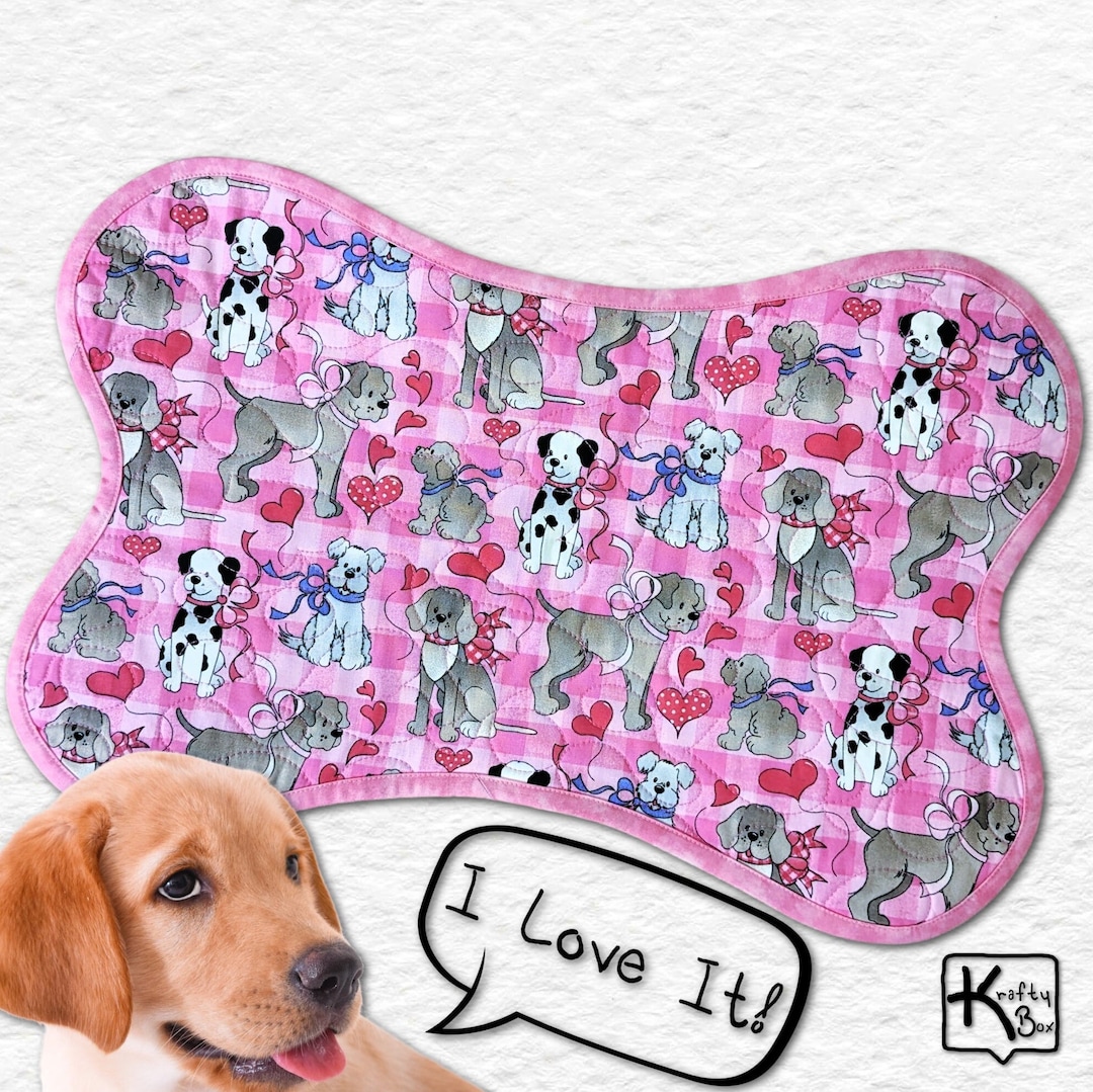 Dog Placemat Bone Shape Reversible Cotton Fabric Pink Love Etsy