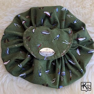 Makeup Bag Medium Size with Jewelry Bag Inside Green Fly Fishing Fabric Design Handmade Cosmetic Drawstring Bag Unique Makeup Travel Gift