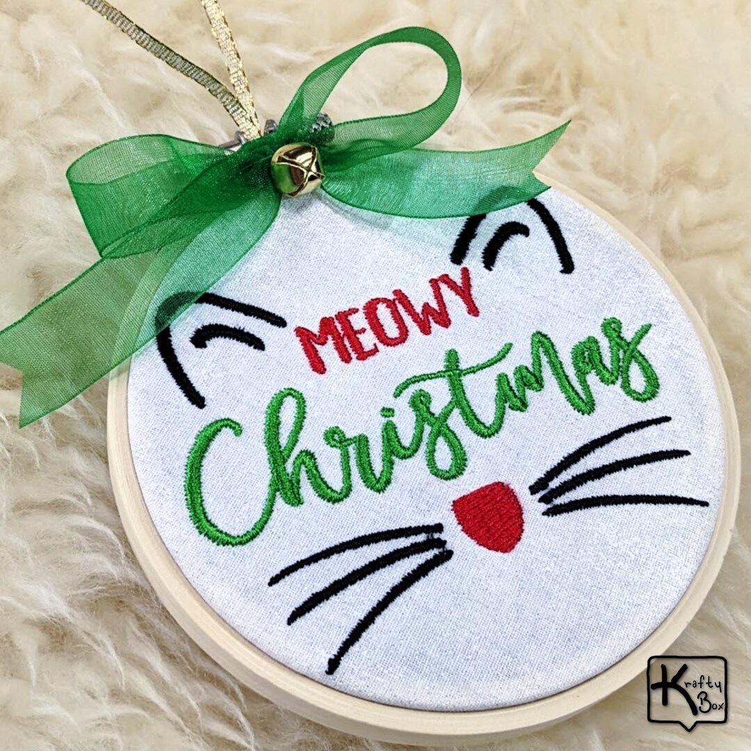 Embroidered Christmas Pet Ornament Sparkly Meowy Christmas Cat Bamboo ...