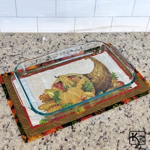 Casserole Hot Pad Quilted Cotton Fabric Autumn Basket Pumpkin Arrangement Design Handmade Trivet Baking Essentials Unique Fall Kitchen Gift