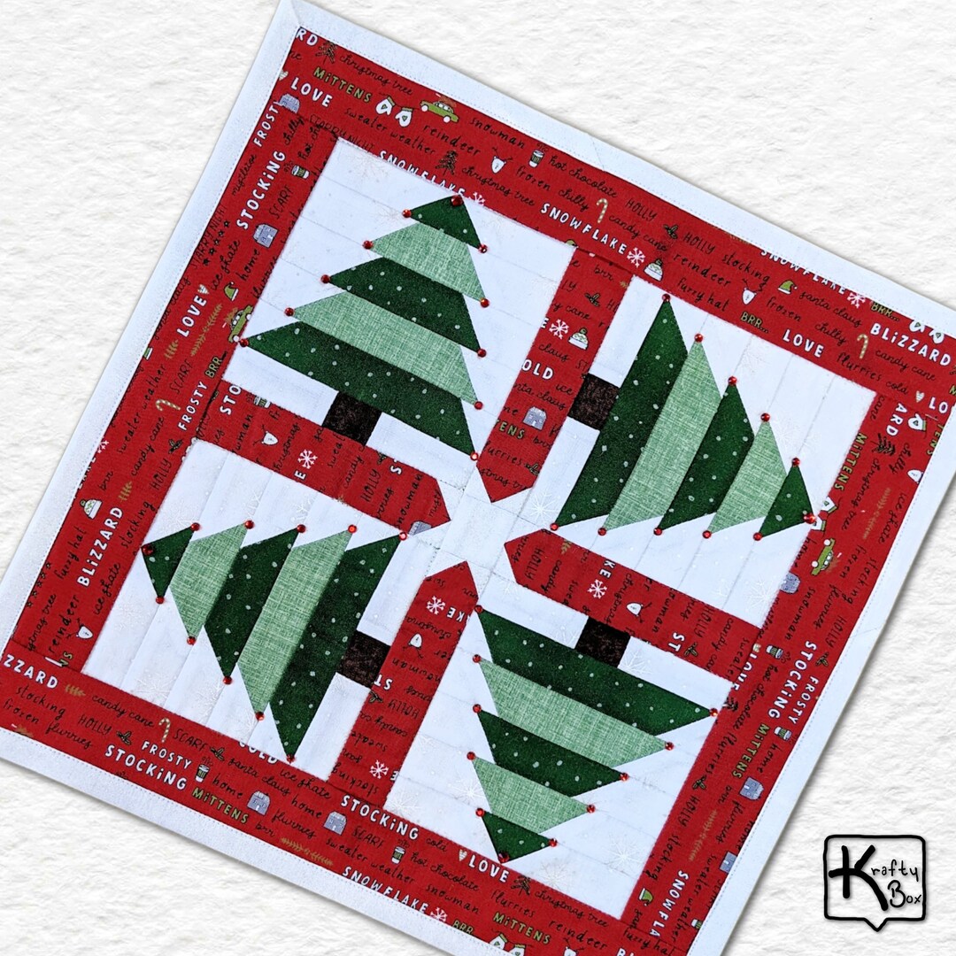 Quilted Table Topper Christmas Tree Design Cotton Fabric & Sparkles